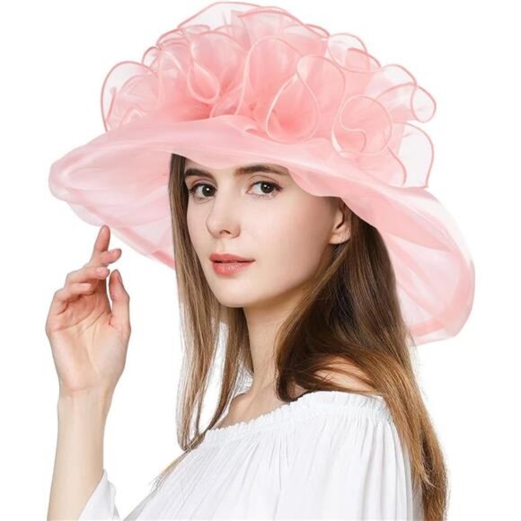 Derby Hats for Women, Classy Organza Sun Hat, Light Pink main image 6